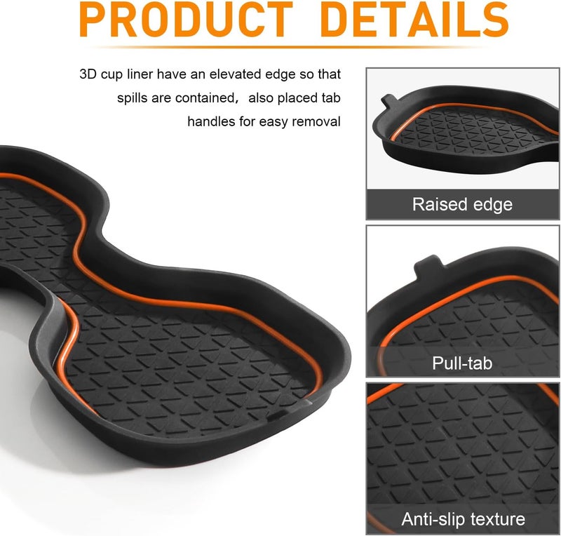 KENTUTO for Honda CRV Accessories 2023 2024 2025 2026 3D Cup Holder Center Console Liner Inserts Silicone Anti-dust Mat Pad Interior Decoration (2 Pcs, Orange Trim) - Image 3